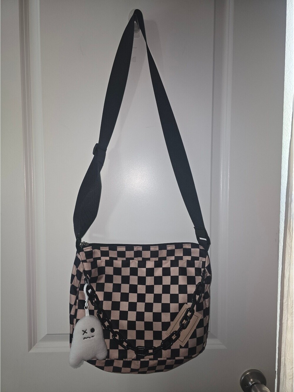DOB SECHS Checkerboard Crossbody Shoulder Bag with Ghost Charm